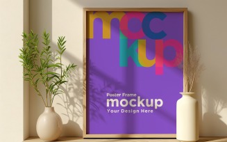 Poster Frame Mockup with decorative items on the table 02