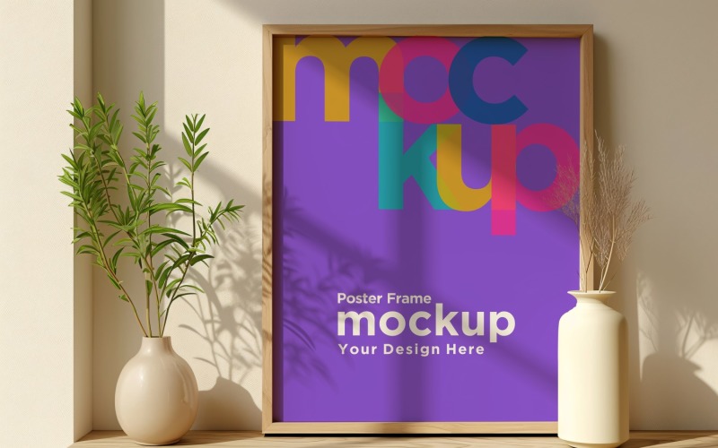 Poster Frame Mockup with decorative items on the table 02 Product Mockup
