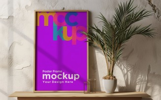 Poster Frame Mockup with decorative items on the table 03