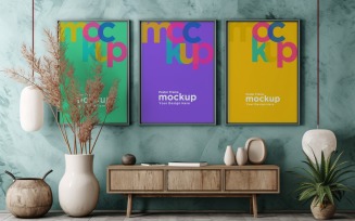 Poster Frame Mockup with decorative items on the table 06