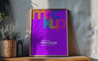 Poster Frame Mockup with decorative items on the table 07