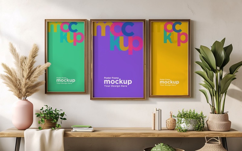 Poster Frame Mockup with Vases and Decorative Items 08 Product Mockup
