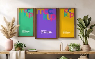 Poster Frame Mockup with Vases and Decorative Items 08
