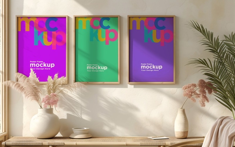 Poster Frame Mockup with Vases and Decorative Items 09 Product Mockup