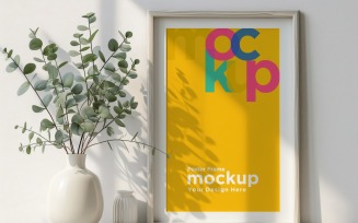 Poster Frame Mockup with Vases on the Shelf 01