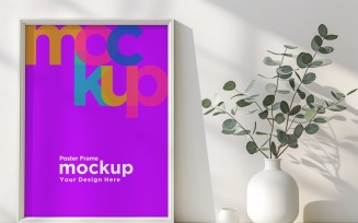 Poster Frame Mockup with Vases on the Shelf 02