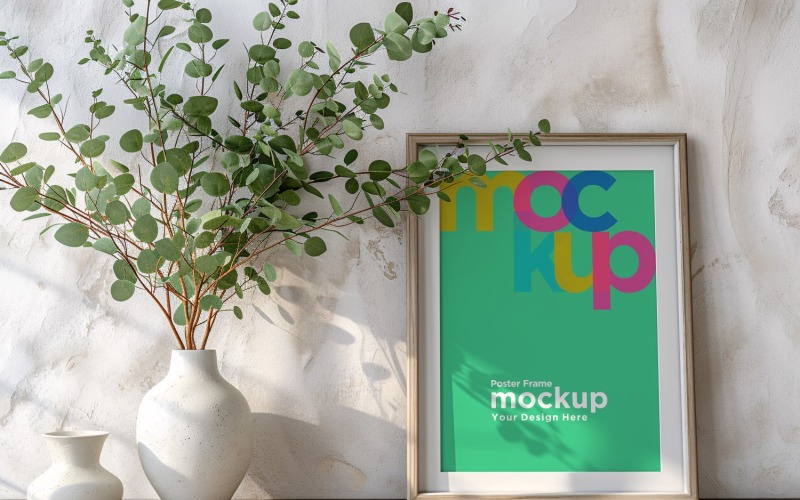 Poster Frame Mockup with Vases on the Shelf 03 Product Mockup