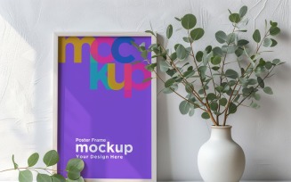 Poster Frame Mockup with Vases on the Shelf 04