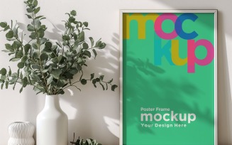 Poster Frame Mockup with Vases on the Shelf 05