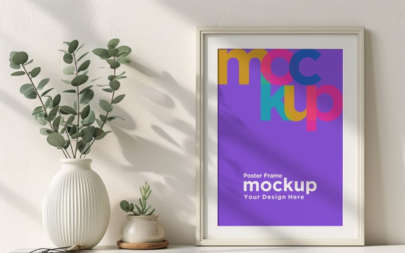 Poster Frame Mockup with Vases on the Shelf 06 Product Mockup