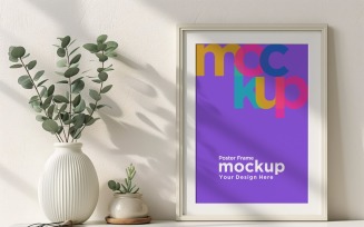 Poster Frame Mockup with Vases on the Shelf 06