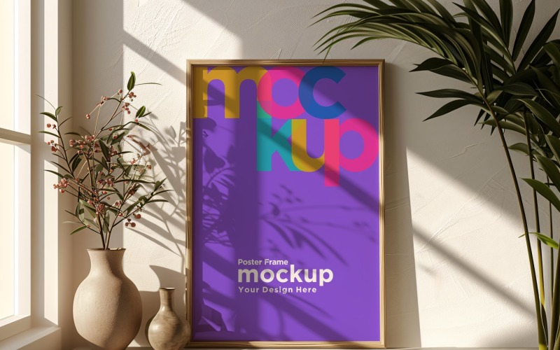Poster Frame Mockup with Vases on the Shelf 08 Product Mockup