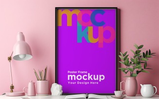 Frame Mockup with Vases and Decorative Items on the shelf 10