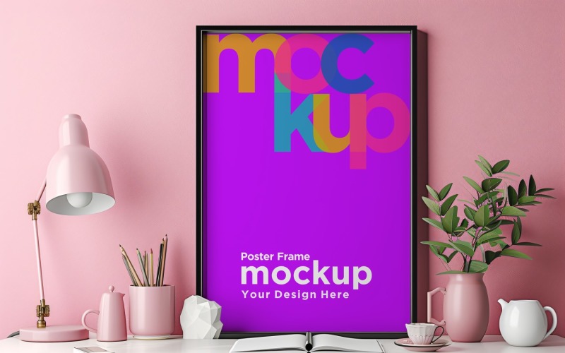 Frame Mockup with Vases and Decorative Items on the shelf 10 Product Mockup