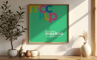 Frame Mockup with Vases and Decorative Items on the shelf 27
