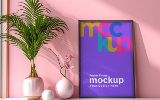 Frame Mockup with Vases and Decorative Items on the Shelf 28