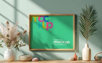Frame Mockup with Vases and Decorative Items on the Shelf 30