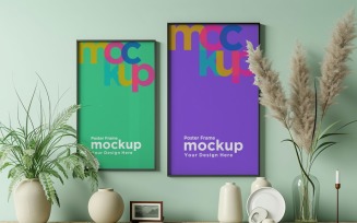 Frame Mockup with Vases and Decorative Items on the Shelf 37