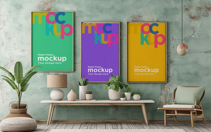Frame Mockup with Vases and Decorative Items on the table 43 Product Mockup