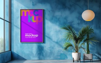 Poster Frame Mockup on wall with decorative items 02