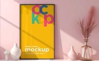 Poster Frame Mockup with a vases on the shelf 02