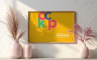 Poster Frame Mockup with a vases on the shelf 09