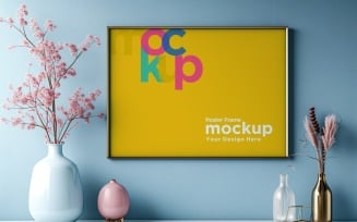 Poster Frame Mockup with a vases on the shelf 14