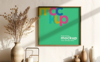 Poster Frame Mockup with a vases on the shelf 15