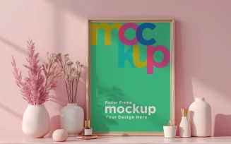 Poster Frame Mockup with a vases on the shelf 27