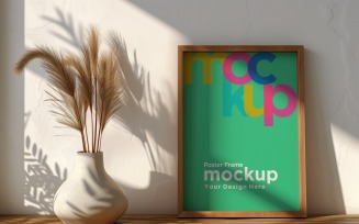 Poster Frame Mockup with a vases on the shelf 41