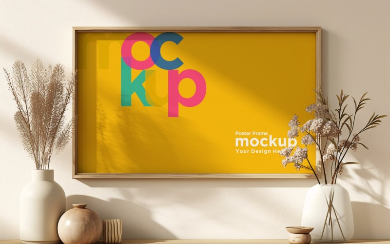Poster Frame Mockup with a vases on the table 21 Product Mockup