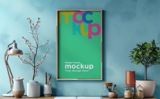 Poster Frame Mockup with a vases on the table 23