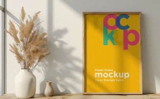 Poster Frame Mockup with a vases on the table 39