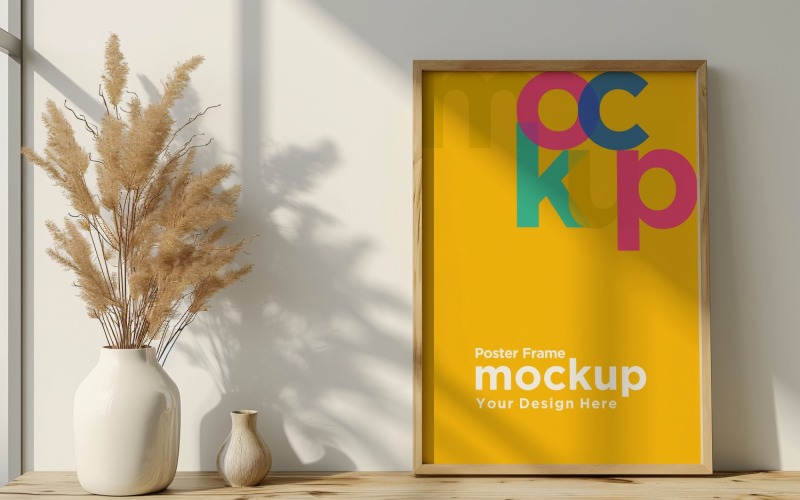Poster Frame Mockup with a vases on the table 39 Product Mockup