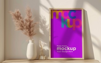 Poster Frame Mockup with a vases on the table 40