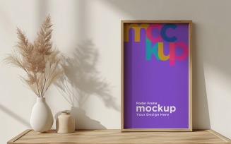 Poster Frame Mockup with a vases on the table 42