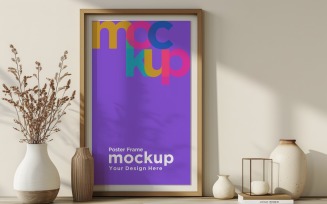 Poster Frame Mockup with a vases on the table 50