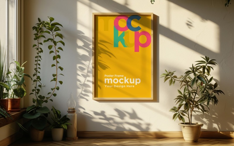 Poster Frame Mockup with Vases and Decorative Items 06 Product Mockup