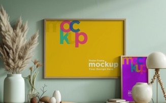 Poster Frame Mockup with Vases and Decorative Items 07