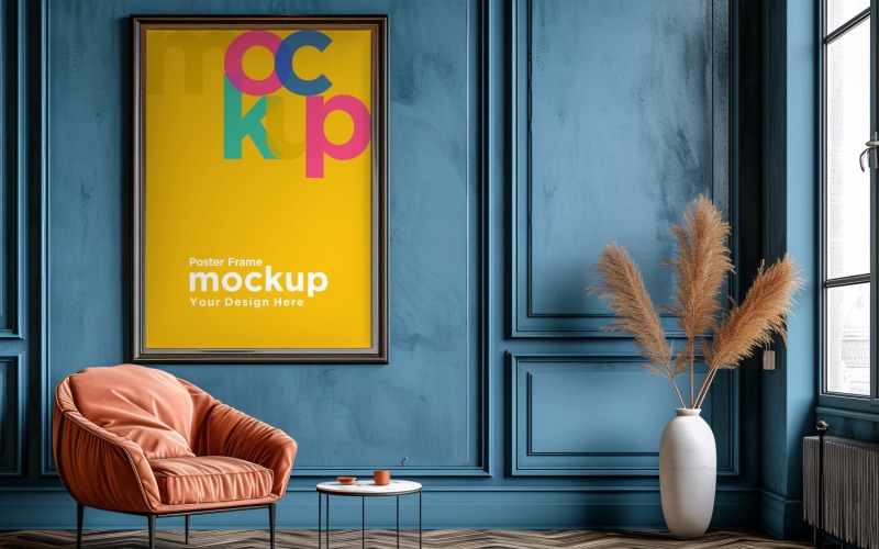 Poster Frame Mockup with Vases and Decorative Items 12 Product Mockup