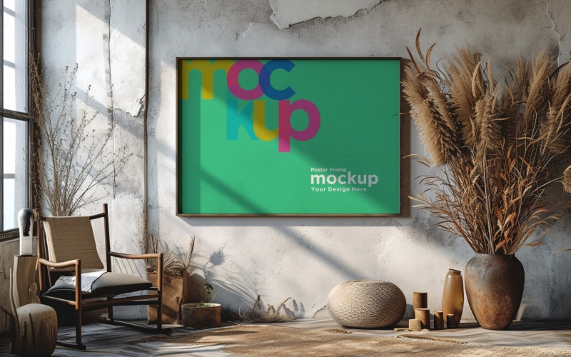 Poster Frame Mockup with Vases and Decorative Items 14 Product Mockup
