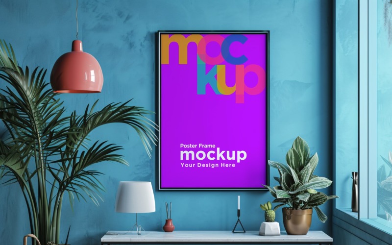 Poster Frame Mockup with Vases and Decorative Items 15 Product Mockup