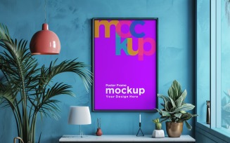 Poster Frame Mockup with Vases and Decorative Items 15