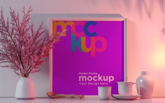 Poster Frame Mockup with Vases and Decorative Items 22