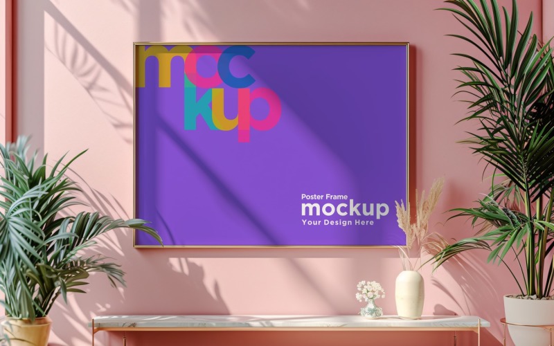 Poster Frame Mockup with Vases and Decorative Items 24 Product Mockup