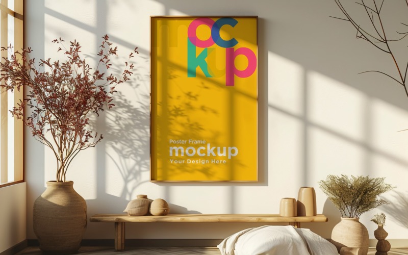Poster Frame Mockup with Vases and Decorative Items 25 Product Mockup