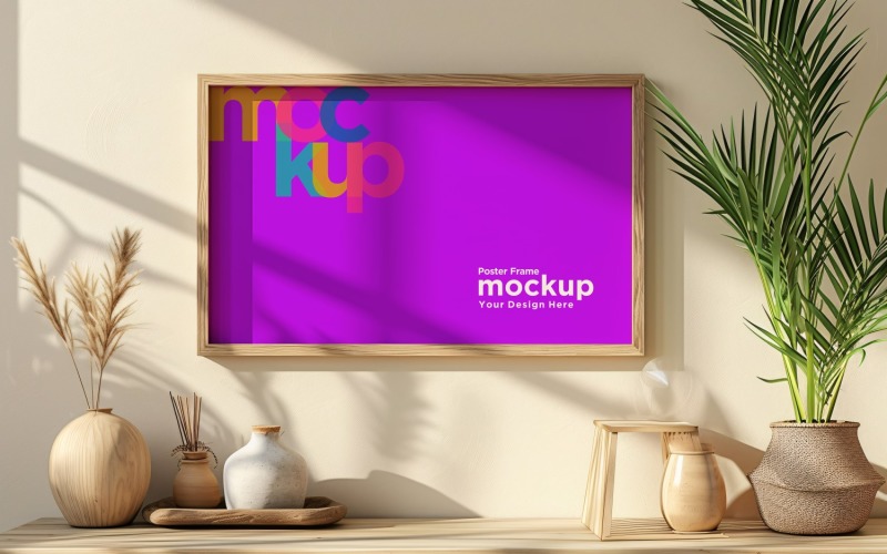 Poster Frame Mockup with Vases and Decorative Items 26 Product Mockup