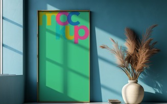 Poster Frame Mockup with Vases on the Shelf 09