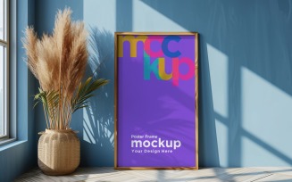 Poster Frame Mockup with Vases on the Shelf 10