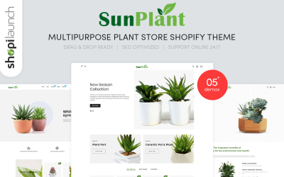 Sunplant - Адаптивная тема Shopify для многоцелевого магазина растений
